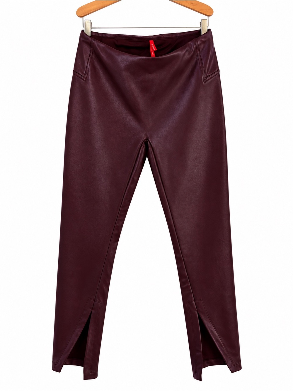 SPANX Fall Faux Leather Leggings in Chocolate Cherry with slits L